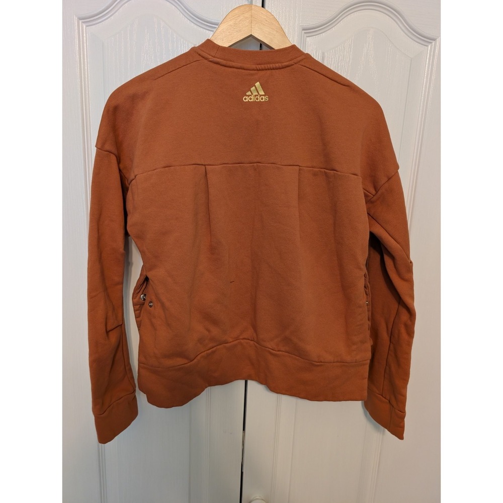 ADIDAS cotton blend orange side snap shoulder drop sweatshirt sz S - Picture 2 of 5